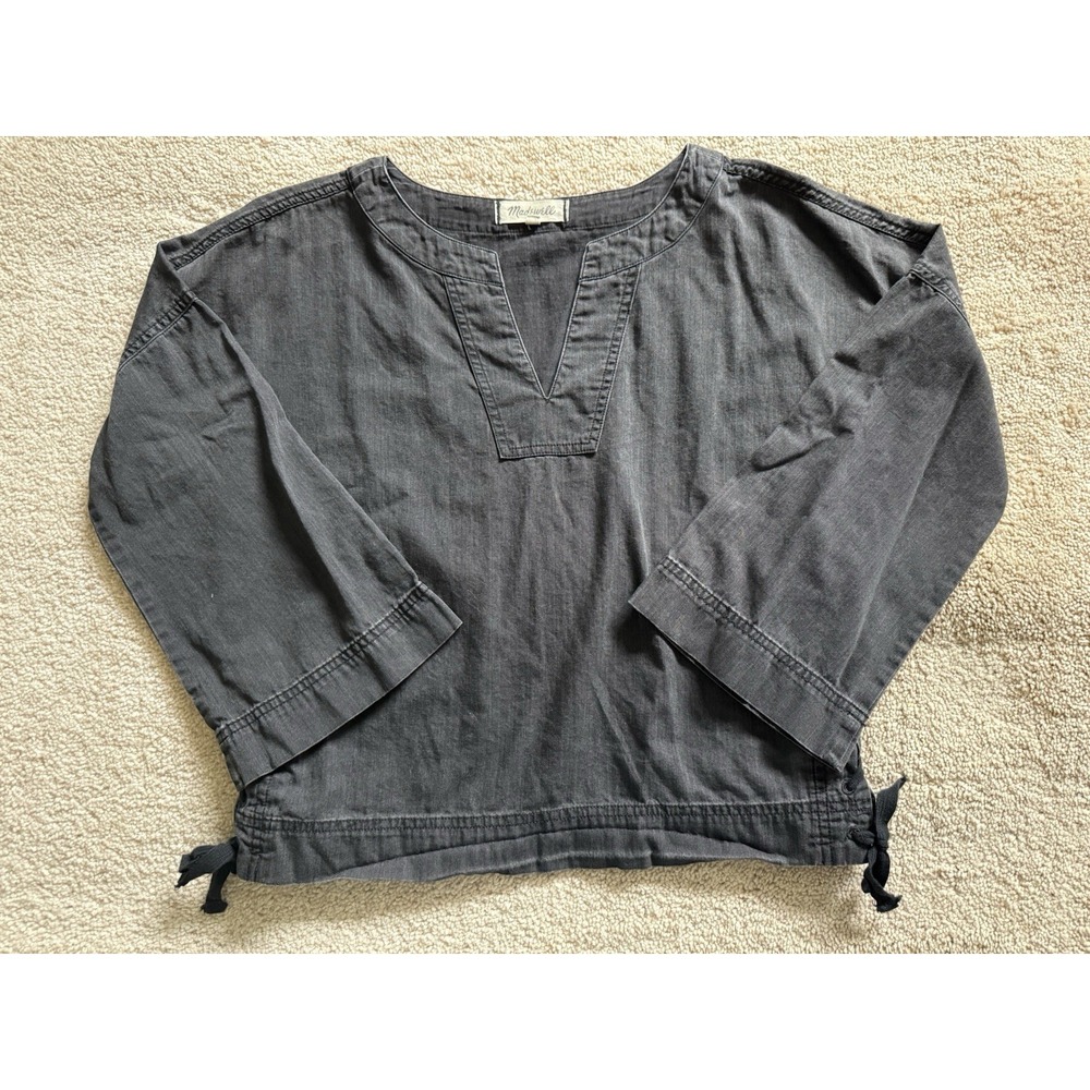 Madewell Denim‎ Side Lace Top In Sloan Black Size XS